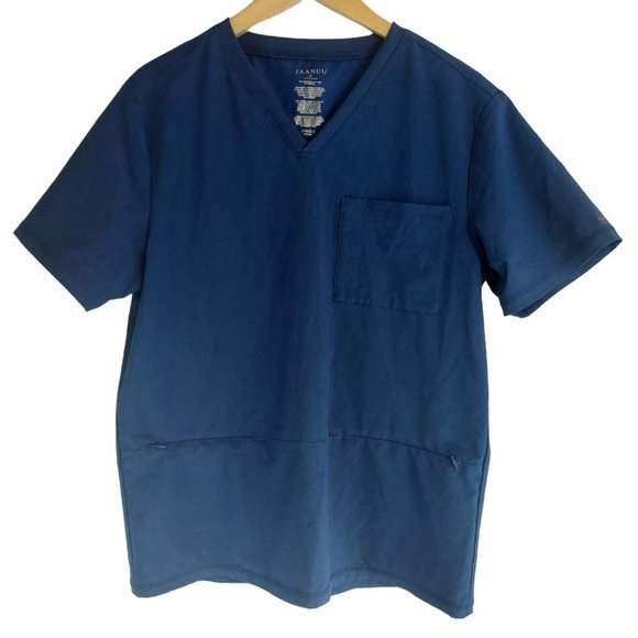 Jaanuu Womens Medium Blue Short Sleeve Pocket V-Neck Scrubs‎ - Picture 2 of 4